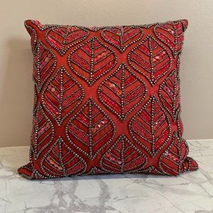 Beaded Red Decorative Pillow
